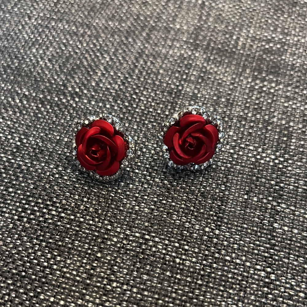 Elegant Red Rose Earrings